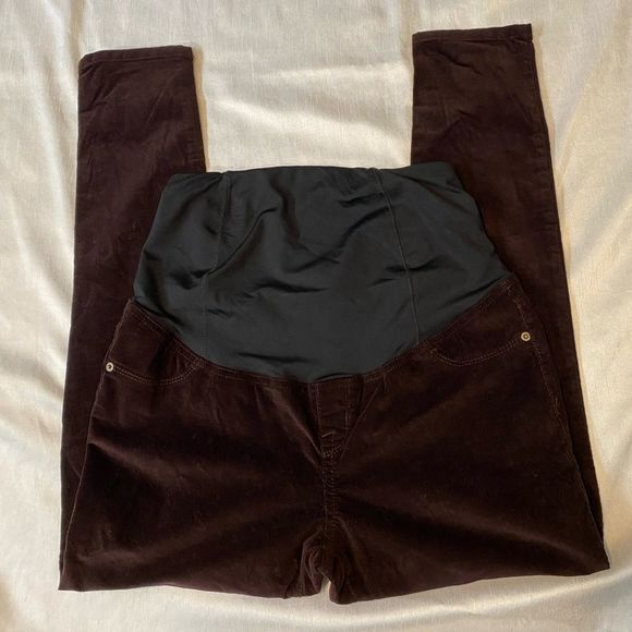 Ingrid Isabel Maternity Corduroy Crossover Panel Skinny Burgundy Pants Sz 8/29R - Picture 9 of 16